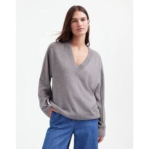 Madewell Cashmere V-Neck Sweater Heather Grey Pearl Small NS661 Relaxed Cozy
